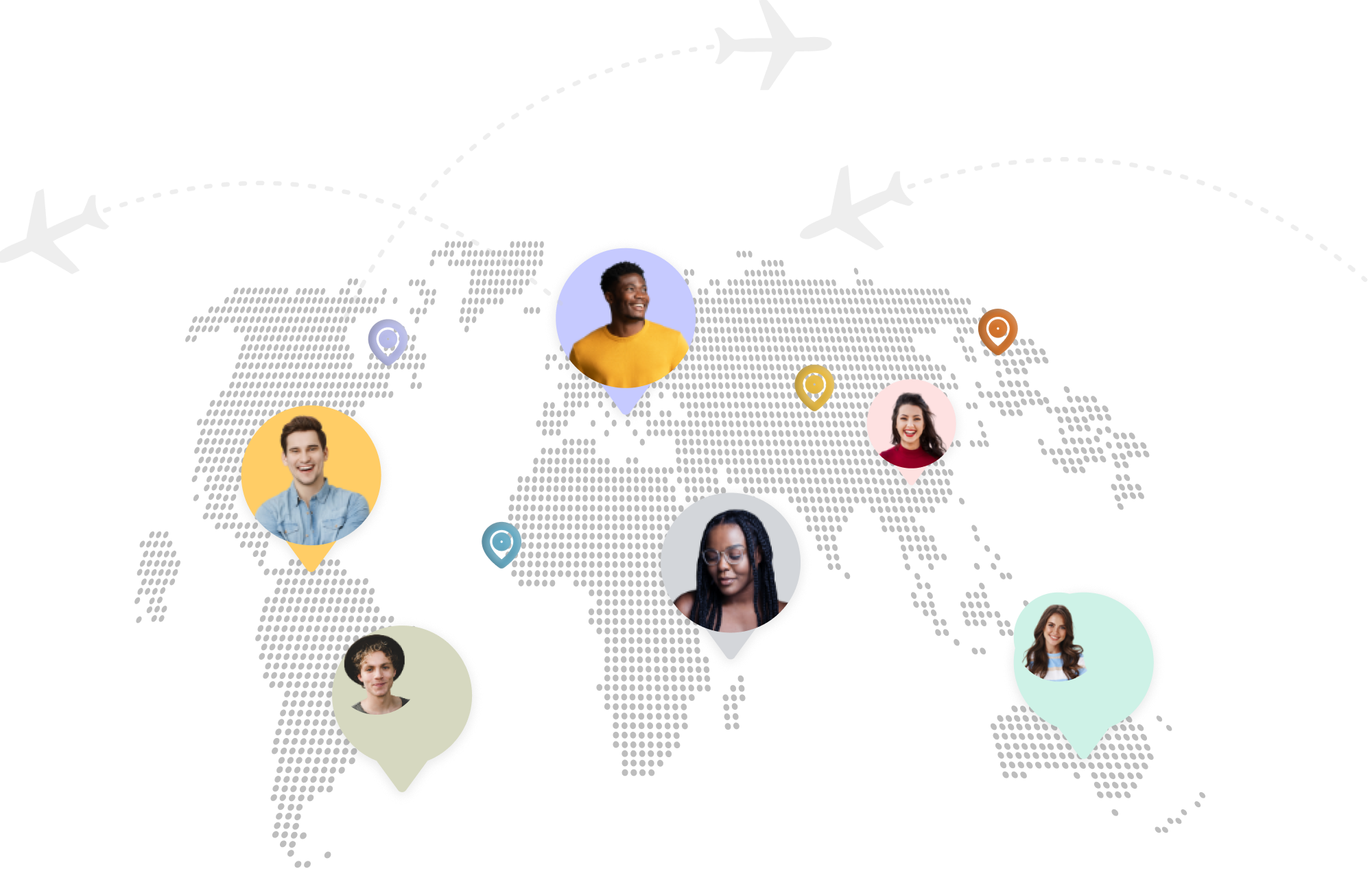 World map with support agents